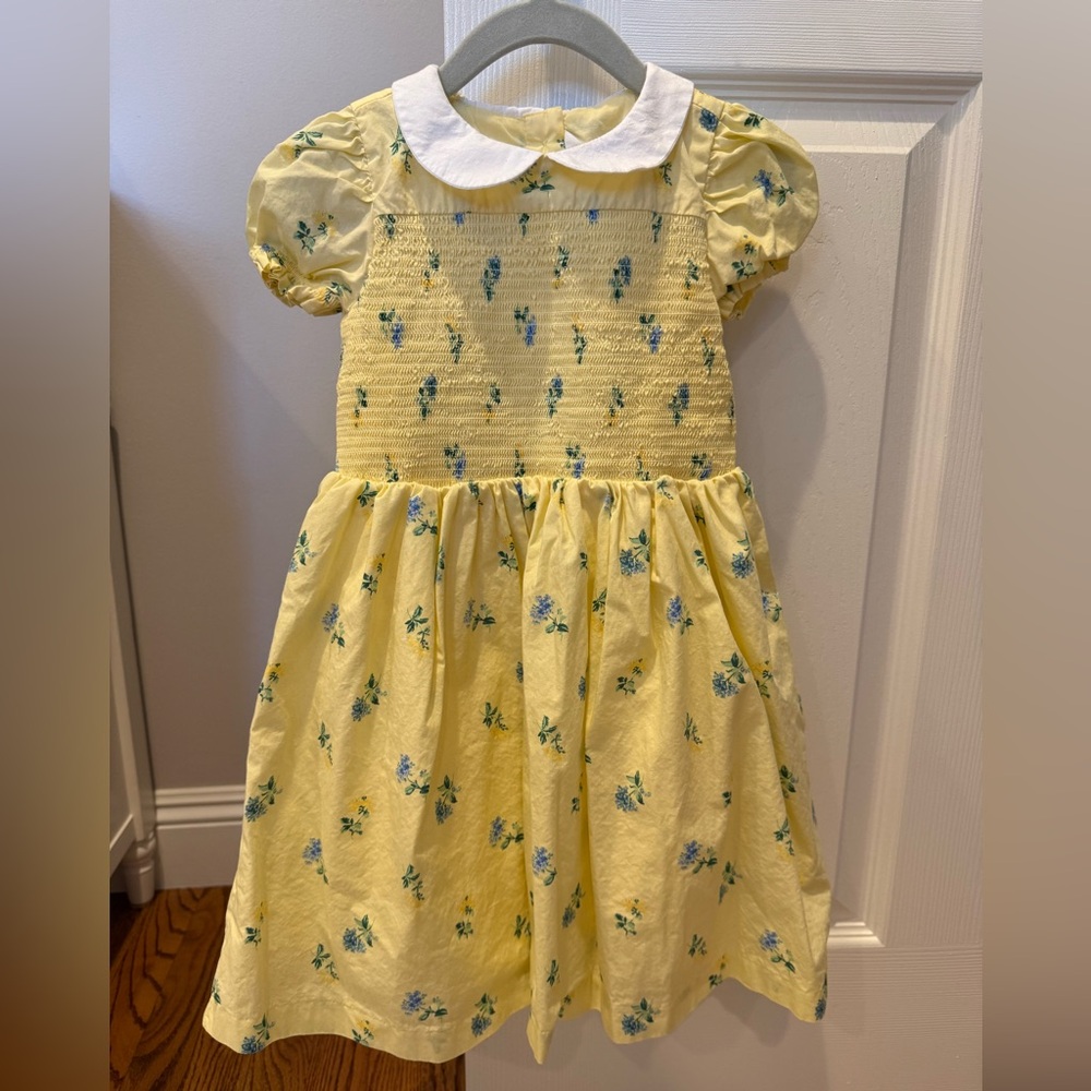 Janie and Jack Yellow Floral Smocked Dress with White Peter Pan Collar